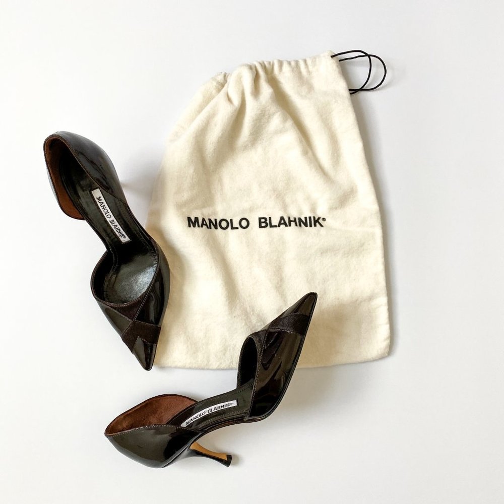 Manolo Blahnik Black Patent D'Orsay Pumps Size 36 - Picture 13 of 14